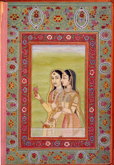 Indisk konst: miniatyr som föreställer två kvinnor. 1600-talet (Moghole-perioden) Paris, B.N. av Mughal School