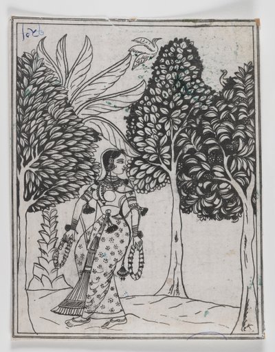 Kamod Ragini, 1605-1610 (bläck på papper) av Mughal School