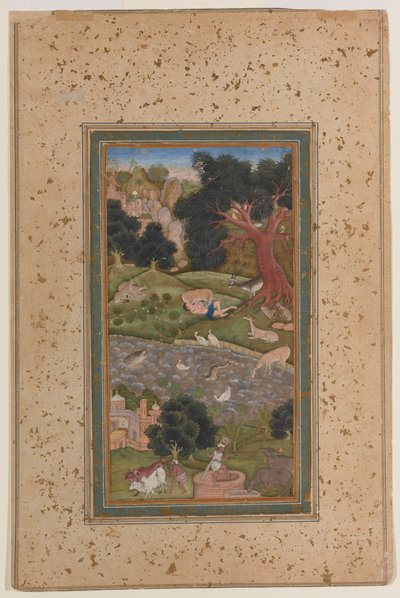 Majnun i vildmarken, ca 1600 (ogenomskinlig akvarell på papper) av Mughal School