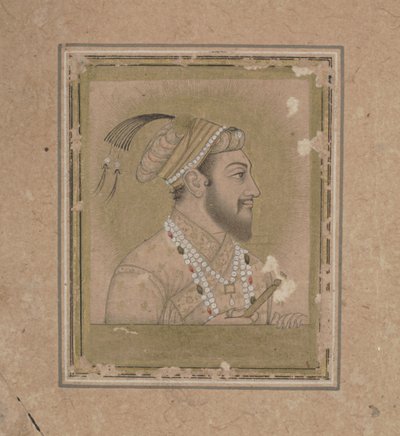 Porträtt av Shah Jehan, ca 1600-talet (bläck med akvarell och guld) av Mughal School