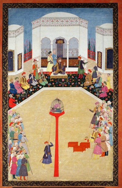 Fångsten av Sultan Bayazid av Turkiet, Johnson Album I, nr 2 numrerad 9, c1680 (gouache på albumblad) av Mughal School