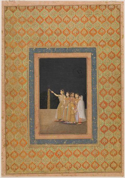 Domstolsdamer som leker med fyrverkerier, ca. 1740. av Muhammad Afzal