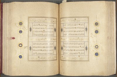 Fol 137 verso 183 recto, Timurid Quran, 1441 (bläck & guld på papper) av Muhammad Mumin Abdallah Al Murwand