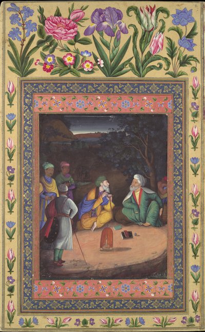 A Nighttime Gathering, Folio från Davis Album, daterad 1664-65. av Muhammad Zaman