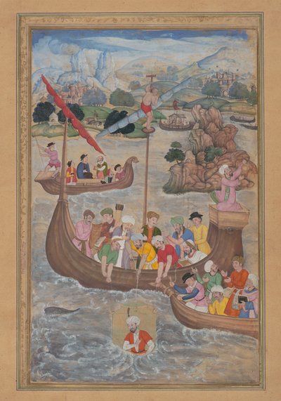 Alexander är sänkt i havet, Folio från en Khamsa-kvintett av Amir Khusrau..., 1597-98. av Mukund
