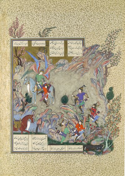 Angel Surush räddar Khusrau Parviz från en Cul-de-sac, Folio 708v från..., ca. 1530-35. av Muzaffar 