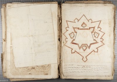 Portfölj med teckningar av Mutio Oddi från Urbino och andra - Po Fume, c.1635-40 (penna och bläck på papper i inbunden volym) av Muzio Oddi