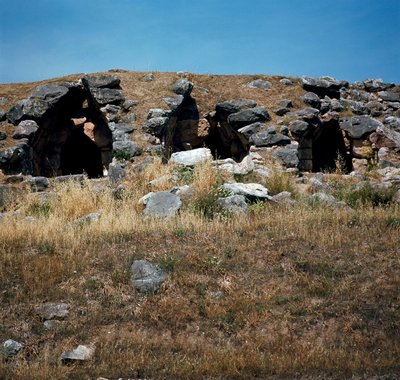 Mykensk konst: hus byggda i befästningarna i staden Tirynthe, omkring 1200 f.Kr. Grekland av Mycenaean