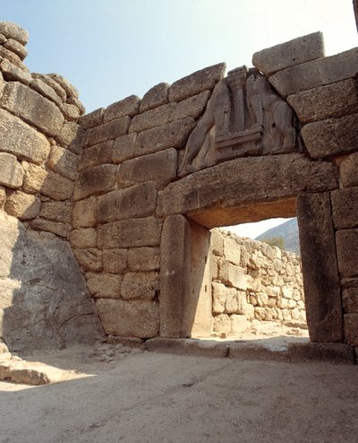 Utsikt över lejonens port i staden Mykene, Grekland av Mycenaean