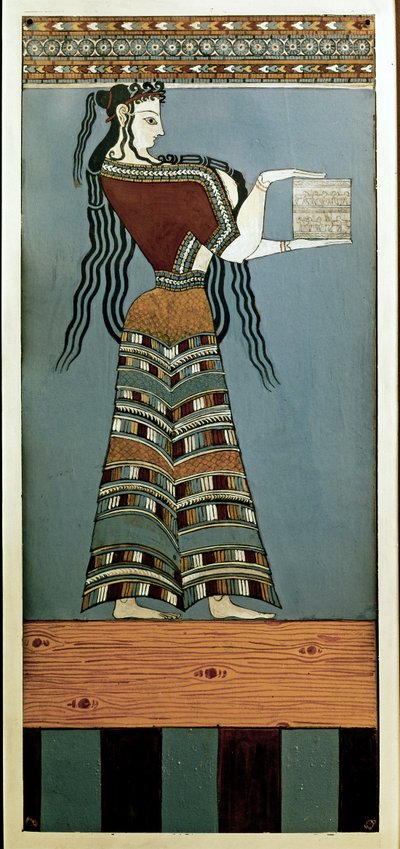 Mykensk konst: En hovdam från Mykaene. Freskomålning från Tyrins, original 1200-talet f.Kr (freskomålning) av Mycenaean Mycenaean