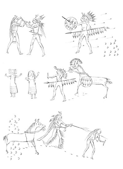 Exploater av fyra björnar, indiankrigare, 1841. av Myers and Co