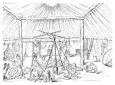 Interiör av en tipi, 1841. av Myers and Co