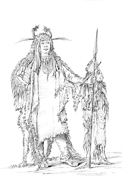 Porträtt av Eagle Ribs, indiansk man, 1841. av Myers and Co