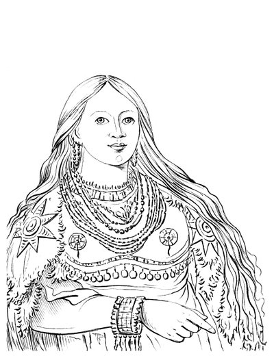 Porträtt av mink, indiansk kvinna, 1841. av Myers and Co
