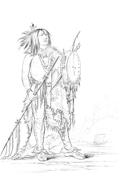 Porträtt av White Buffalo, indianman, 1841. av Myers and Co
