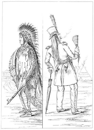 Wi-Jun-Jon i inhemsk kostym och i regementsuniform, 1841. av Myers and Co