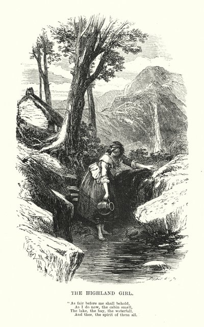 William Wordsworth: The Highland Girl (gravyr) av Myles Birket (after) Foster