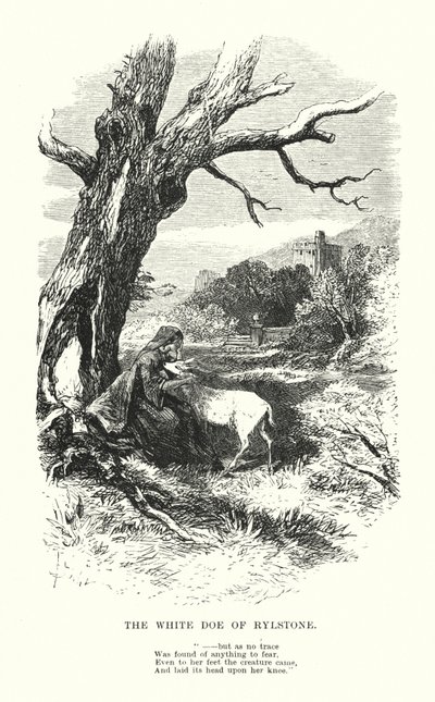 William Wordsworth: The White Doe of Rylstone (gravyr) av Myles Birket (after) Foster