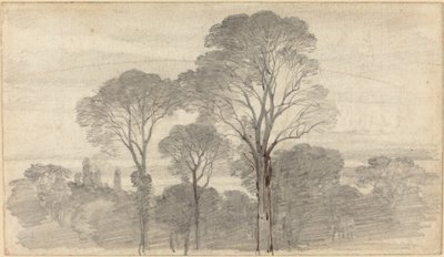 Ett kvällslandskap med höga träd av Myles Birket Foster