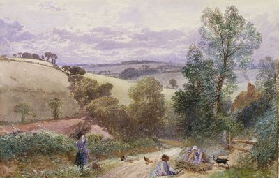 Figurer som samlar kvistar vid en väg av Myles Birket Foster
