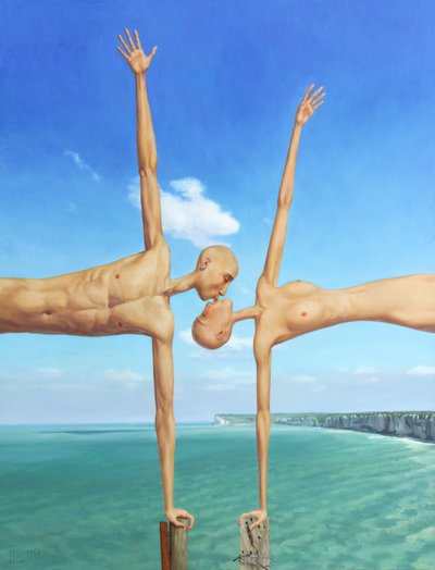 Ett surrealistiskt kyssande par av Myriam Feuilloley