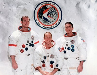 Besättningen på Apollo 15-uppdraget vid Manned Spacecraft Centre, Houston, Texas, 1971. av NASA Images