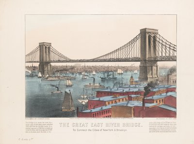Den stora East River-bron: för att förbinda städerna New York och Brooklyn, ca 1872 av Nathaniel Currier