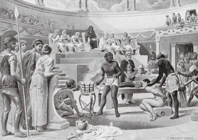 Slavar som vittnar under tortyr (litho) av N. Prescott Davies