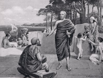 Thukydides i exil, illustration från Hutchinsons History of the Nations, 1915 av N. Prescott Davies