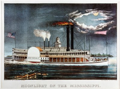 Mondschein auf dem Mississippi, Dampfer Great Republic von N. and Ives J.M. (1824-95) Currier