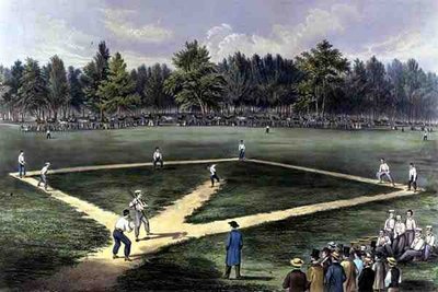 The American National Game of Baseball, Grand Match For The Championship på The Elysian Fields, Hoboken, N.J. 1866 (färg litho) av Currier and Ives