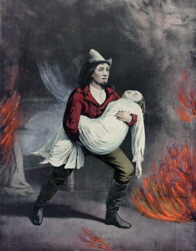 Den amerikanska brandmannen av N. Currier and Ives J.M.