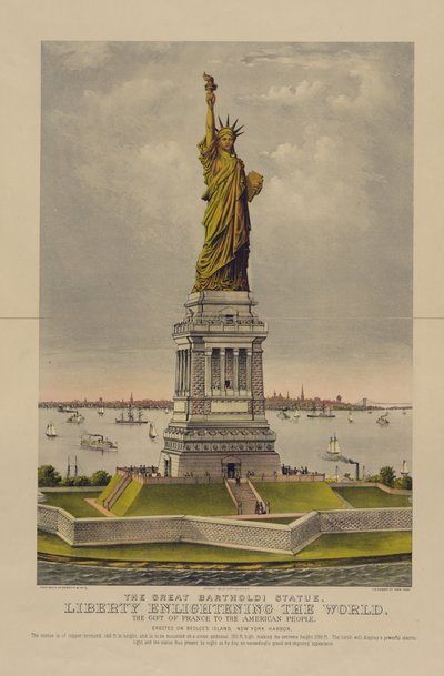 Den stora Bartholdi-statyn, Liberty Enlightening the World, The Gift of France to the American People, c.1885 (kromolitografi) av Currier and Ives