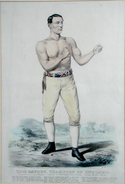 Tom Sayers (1826-65) Champion of England, publicerad 1860 (färg litho) av Currier and Ives