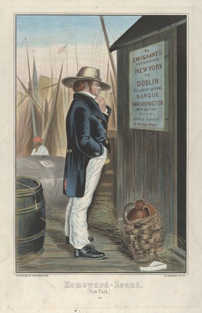 Homeward Bound (New York), c.1860 (handfärgad litografi) av Currier and Ives