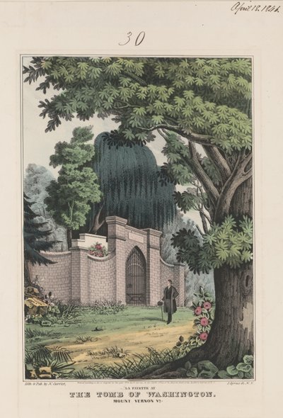 La Fayette vid Washingtons grav - Mount Vernon Va. 1845 (färglitografi) av Currier and Ives