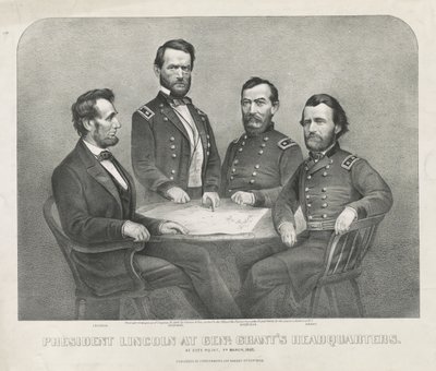 President Lincoln vid Genl. Grants högkvarter, ca 1865 (litografi) av Currier and Ives