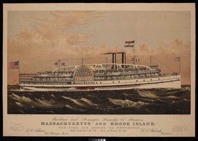 Dampfer Massachusetts und Rhode Island der Providence and Stonington Co. New York und Boston über Providence. Täglich von Pier 29 N.R. - Fuß der Warren St. N.Y. von N. and Ives J.M. (1824-95) Currier