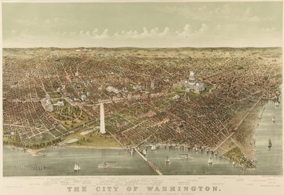 The City of Washington: Fågelperspektiv från Potomac mot norr av Currier and Ives