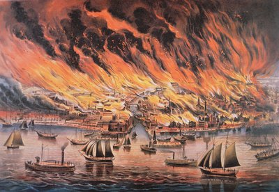 Den stora branden i Chicago av Currier and Ives