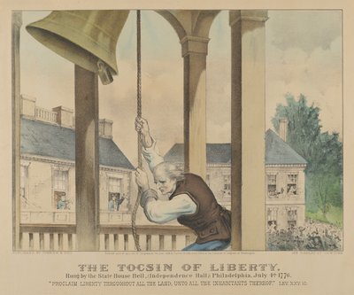 The Tocsin of Liberty ringde av State House Bell, Philadelphia den 4 juli 1776 av Currier and Ives