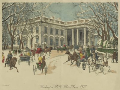 Vita huset, Washington D.C. 1877 (färglitografi) av Currier and Ives