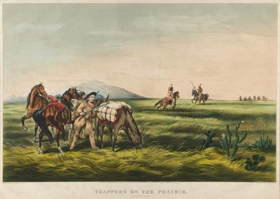 Trappers on the Prairie / Fred eller krig? 1866 (färglitografi) av Currier and Ives