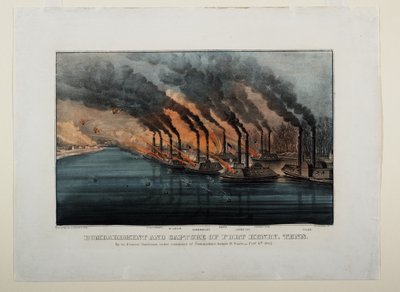 Bombardement och tillfångatagande av Fort Henry, Tenn, c.1862 av N. and Ives, J.M. Currier