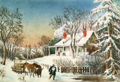 Bringing Home the Stocks, Winter Landscape, 1800-talet av N. and Ives, J.M. Currier