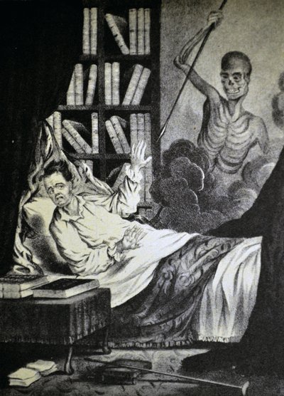 Currier & Ives Illustration 1800-talet. Den onde mannen vid dödens timme av N. and Ives, J.M. Currier