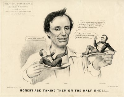 Honest Abe Tar dem på Half Shell, 1860 av N. and Ives, J.M. Currier
