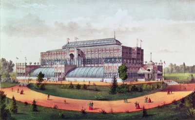Horticultural Hall, Grand United States Centennial Exhibition 1876 swed av N. and Ives, J.M. Currier