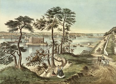 Staten Island och Narrows från Fort Hamilton av N. and Ives, J.M. Currier