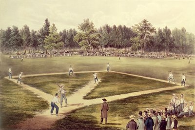 The American National Game of Baseball - Grand Match at Elysian Fields, Hoboken, NJ, 1866 (se även 159490) av N. and Ives, J.M. Currier